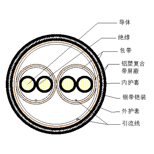 铜芯聚乙烯绝缘铝塑复合带绕包分总屏蔽 钢带铠装聚氯乙烯护套计算机电缆